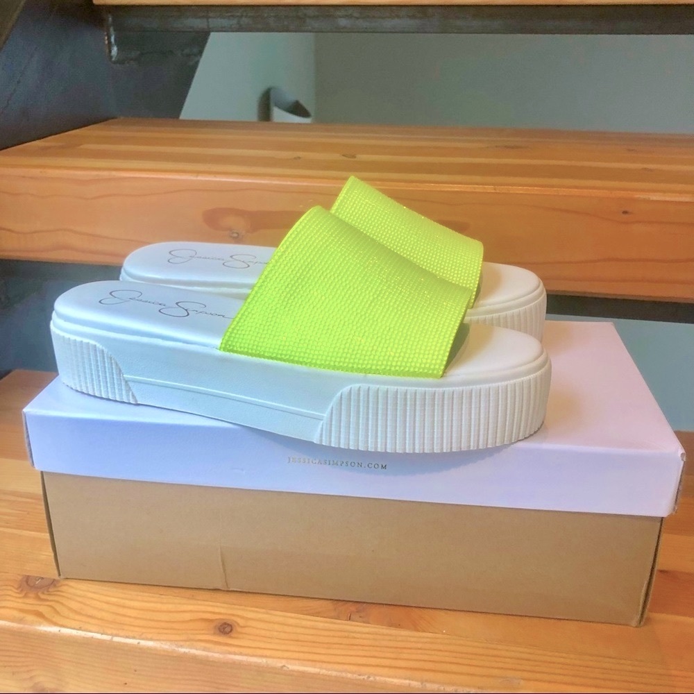 Jessica Simpson Slides / Neon Yellow Green Ezira Platform Sandal Slides